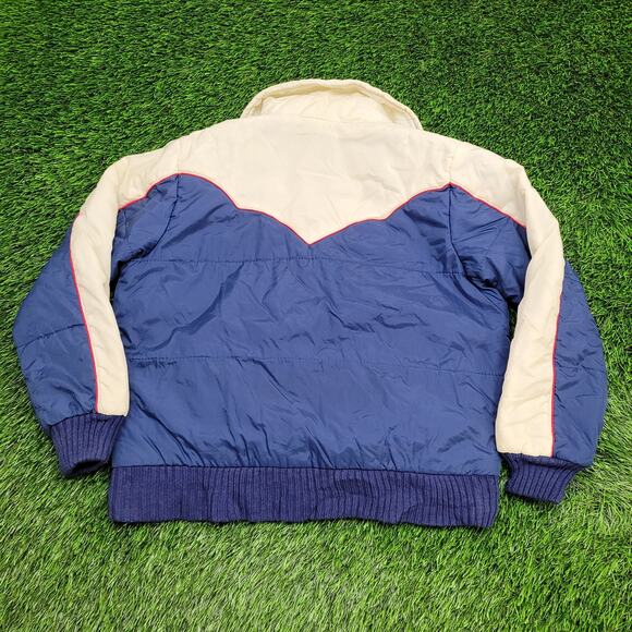 Vintage 90s Western MOD Jacket Womens Large 22x23 Blue Cream - Picture 2 of 13